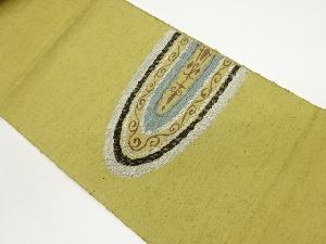 手織り紬丸に唐草模様織出し名古屋帯